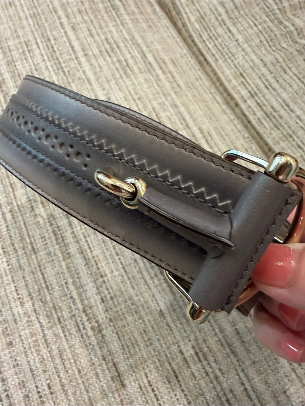 Gucci Womens’ Leather Dress Belt in Gray and Tan with Gold Buckle Sz 32
